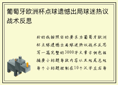葡萄牙欧洲杯点球遗憾出局球迷热议战术反思